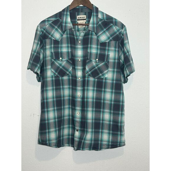Men's Ariat Harrington Retro Fit Snap Shirt XL plaid Short Sleeve - Picture 1 of 4